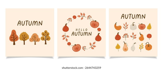 Autumn collection, autumn cozy set, design for posters, banner, greeting cards, stickers, sale
