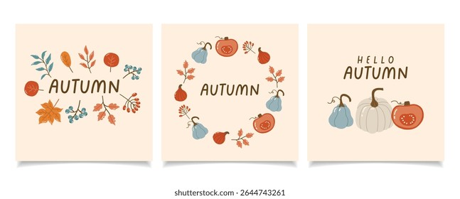 Autumn collection, autumn cozy set, design for posters, banner, greeting cards, stickers, sale