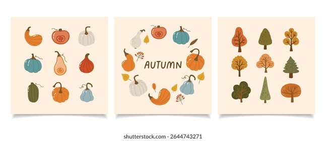 Autumn collection, autumn cozy set, design for posters, banner, greeting cards, stickers, sale