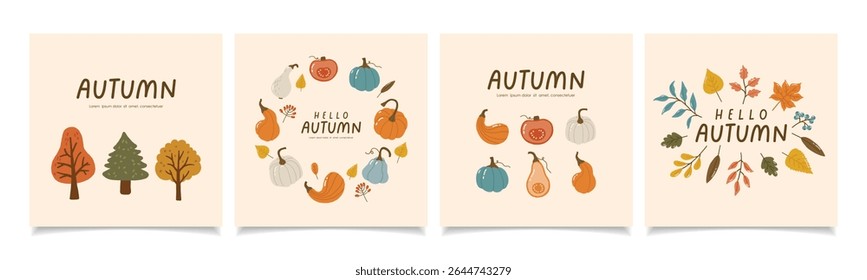 Autumn collection, autumn cozy set, design for posters, banner, greeting cards, stickers, sale