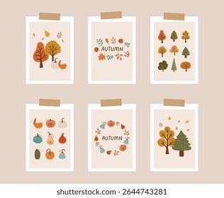 Autumn collection, autumn cozy set, design for posters, banner, greeting cards, stickers, sale