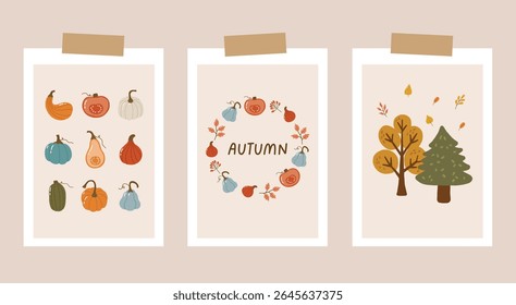 Autumn collection, autumn cozy set, design for posters, banner, greeting cards, stickers, sale