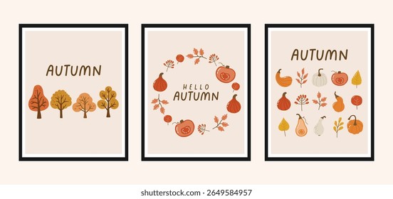 Autumn collection, autumn cozy set, design for posters, banner, greeting cards, stickers, sale