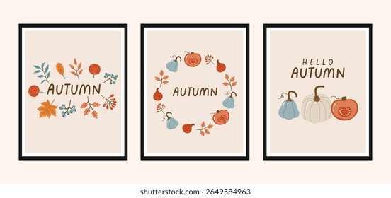 Autumn collection, autumn cozy set, design for posters, banner, greeting cards, stickers, sale