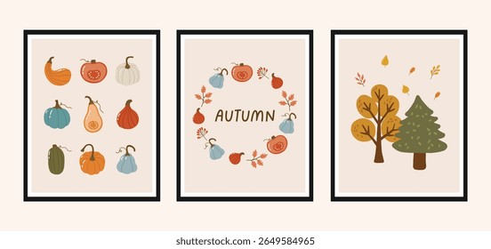 Autumn collection, autumn cozy set, design for posters, banner, greeting cards, stickers, sale