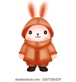 Autumn collection. A cute rabbit cartoon character wearing autumn costume. Vector illustration drawing.