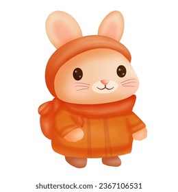 Autumn collection. A cute rabbit cartoon character wearing autumn costume. Vector illustration drawing.