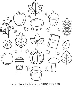 Autumn collection of elements for your design. Black and white autumn set. vector illustration.You can use it for patterns, colorings, booklets, and posters.