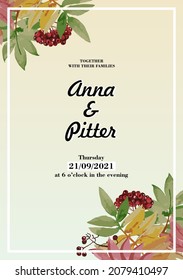 Autumn collection flora pattern vector watercolor save the date