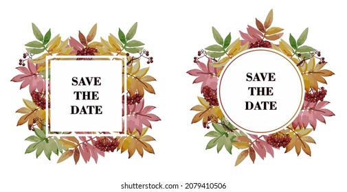 Autumn collection flora pattern vector watercolor save the date