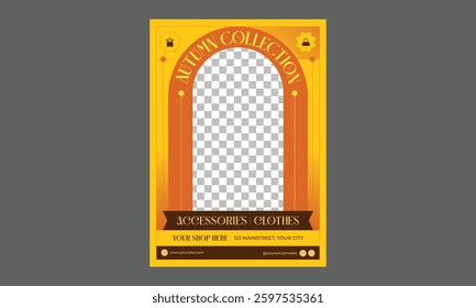 Autumn Collection Flyer. Autumn square backgrounds. Minimalistic style with elements of branches and leaves. 