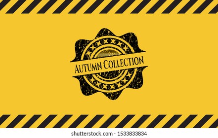 Autumn Collection grunge black emblem with yellow background, warning sign. Vector Illustration. Detailed.