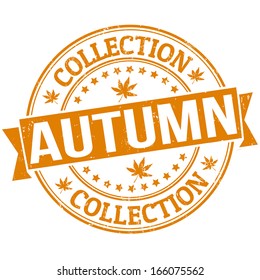 Autumn collection grunge rubber stamp or label on white, vector illustration