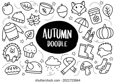 Autumn collection set doodle style. Autumn season hand drawn icon.