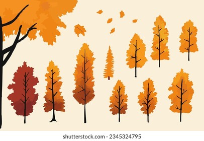 Colección de otoño con elemento de árbol.Ilustración vectorial para icono,pegatina,imprimible,tatuaje