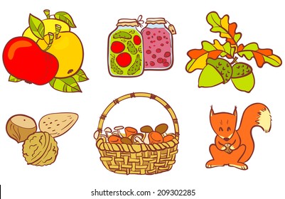 Autumn color doodle compositions set