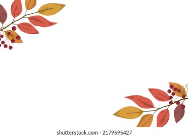 Autumn color forest leaves frame. Wedding invitation card template. Isolated on white background. Autumn illustration for holiday cards.