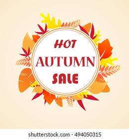 Autumn color leaves in circle with sample text