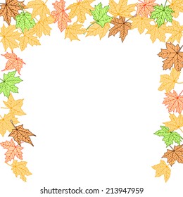 Autumn color leaves falling border, vector illustration.