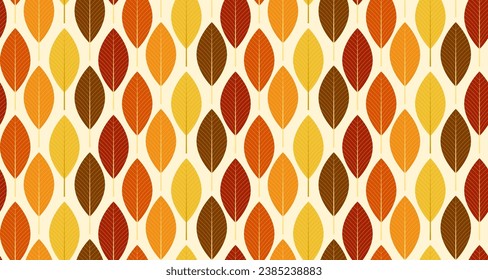 Autumn color leaves in a grid in a seamless repeat pattern - Vector Illustration