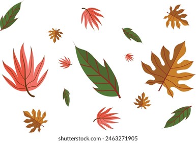 Autumn color leaves silhouette, fall floral natural vector set