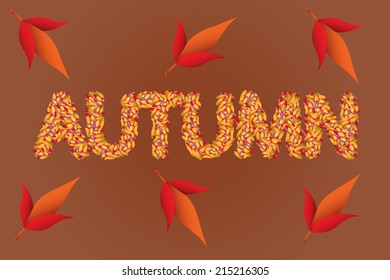 Autumn color leaves text vector background