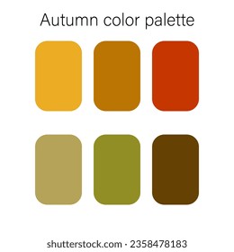 Autumn color palette. Swatch guide, decoration, scheme. Vector. Red, orange, green, brown. Leaf, earth tones.