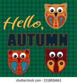 Autumn color vector postcard with owls