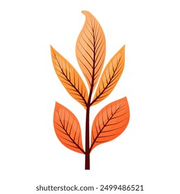 Hoja brillante de color otoñal resaltada sobre un fondo blanco. Ilustración vectorial