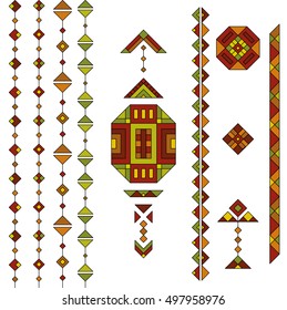 Autumn colored ethnic South America abstract vector geometric elements set. Mexican, peru or aztec motifs