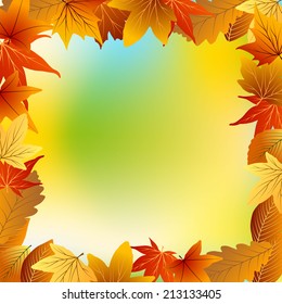 autumn colored frame with colored leaf