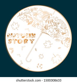 Autumn colored leaf umbrella with the inscription autumn story