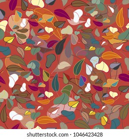 Autumn colored seamless pattern with leaves for texture or background.