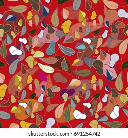 Autumn colored seamless pattern with leaves for texture or background.