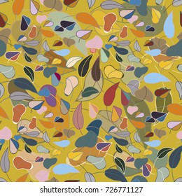 Autumn colored seamless pattern with leaves for texture or background.