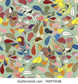Autumn colored seamless pattern with leaves for texture or background.