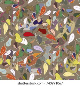 Autumn colored seamless pattern with leaves for texture or background.