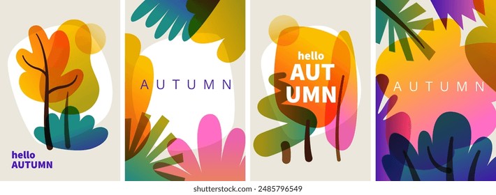 Autumn colorful abstract background, poster, card, cover. Bright trees, bushes, park, wood, forest. Nature concept. 