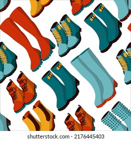 Autumn colorful boots and shoes vector pattern