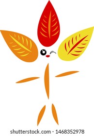 autumn colorful character for design winking with red lips and leaves on the head natural logo