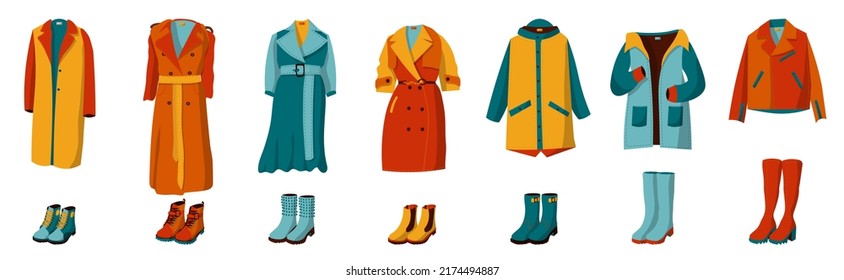 Autumn colorful clothes and shoes vector set