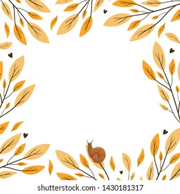 Autumn colorful flowers, leaves and herbs. Fall season. Forest. Simple cartoon flat style. Vector illustration.