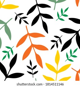 Autumn colorful leaves and branches. Seamless pattern for textiles, wallpapers, gift wrapping, postcards. Vector illustration.