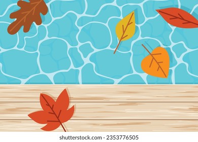 autumn colorful leaves floating in the pool; end of the summer concept - vector illustration