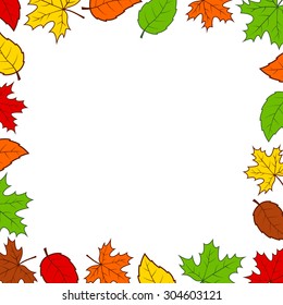 Autumn colorful leaves frame background