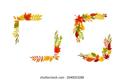Autumn colorful leaves frames set. Banner, poster, card, invitation design vector illustration