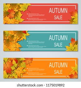 Autumn colorful leaves horizontal banners vector collection