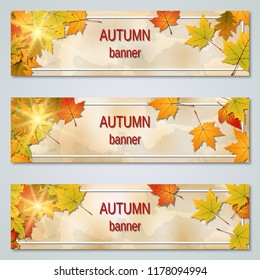 Autumn colorful leaves horizontal vector banners collection