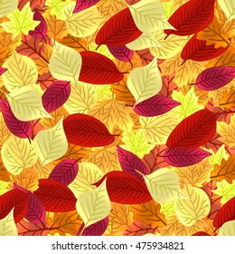 Autumn colorful leaves seamless pattern. Vector background