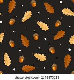 Autumn colorful seamless pattern with acorns and oak leaves
